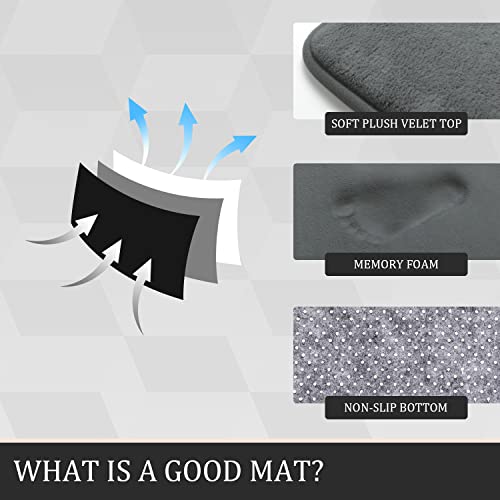 Image of YHOUSE 5 Piece Memory Foam Bath Mat Set, Super Absorbent Bath Mats - Non-Slip & Washable, Dry Quickly in Dark Grey
