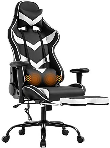 Gaming Chair Workplace Chair Pc Chair with Lumbar Assist Footrest Armrest Headrest Ergonomic Racing Chair Activity Excessive Again PU Leather-based Rolling Swivel Therapeutic massage Desk Chair for Grownup(White)