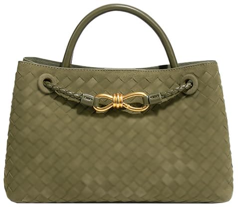 Wildleder-gewebte Tragetasche für Damen, PU-Leder, Umhängetasche, Umhängetasche, lässige Handtasche, Umhängetasche für Arbeit, Reisen 2025, 28,4 x 9,9 x 17 cm, Olivgrün, Einheitsgröße