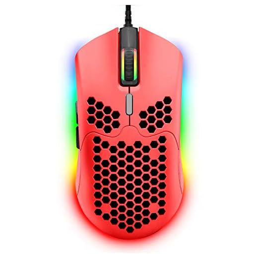 Wired Lightweight Gaming Mouse,6 RGB Backlit Mouse with 7 Buttons Programmable Driver,6400DPI Computer Mouse,Ultralight Honeycomb Shell Ultraweave Cable Mouse for PC Gamers,Xbox,PS4(Red)