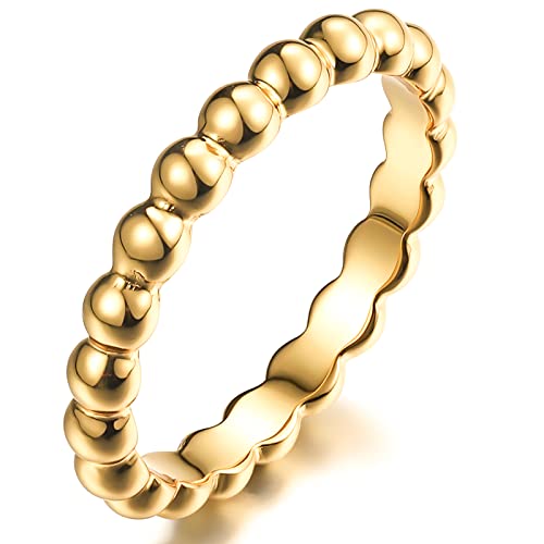 Beaded Band Engagement Ring | Bold Beaded Ring with A Solitaire CZ | 18K Gold Vermeil | Solitaire Gemstone Wedding Ring Stacking Band