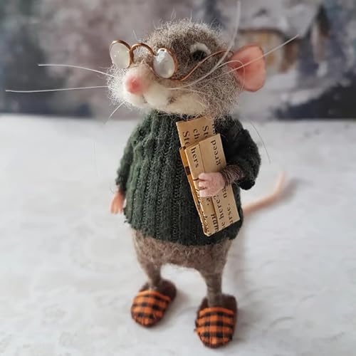 Meokro Cute Needle Felted Mouse Christmas Decoration, Handmade Needle Felt Mice Winter Christmas, Needle Felted Christmas Mouse Doll Decorations（Finished Product）
