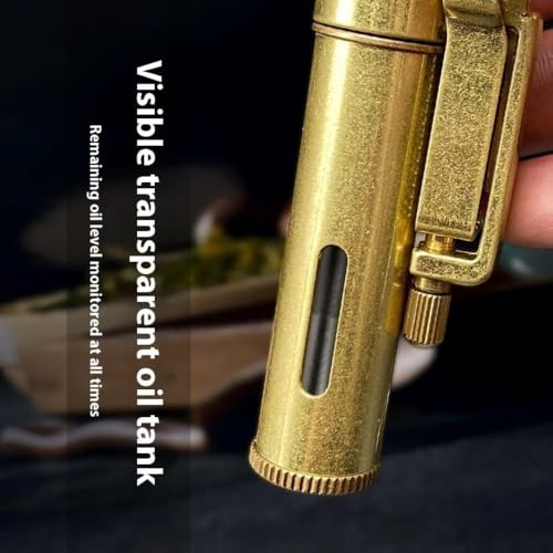 Image of Smoke King Trench Lighter Vintage Refillable Lighter with Mechanical Grinding Wheel, Transparent Oil Tank, Windproof & Durable Retro Design Gift for Men (Fuel Not Included)