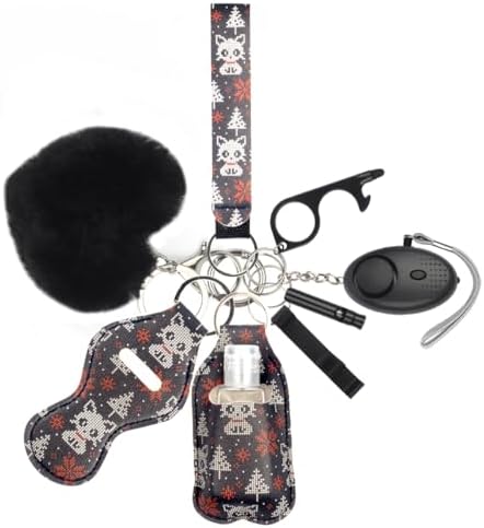 Safety Keychains for Women, Wristlet Strap Keychain Set with Personal Alarm,9 PCS Self Protection Keychain Accessories Kit