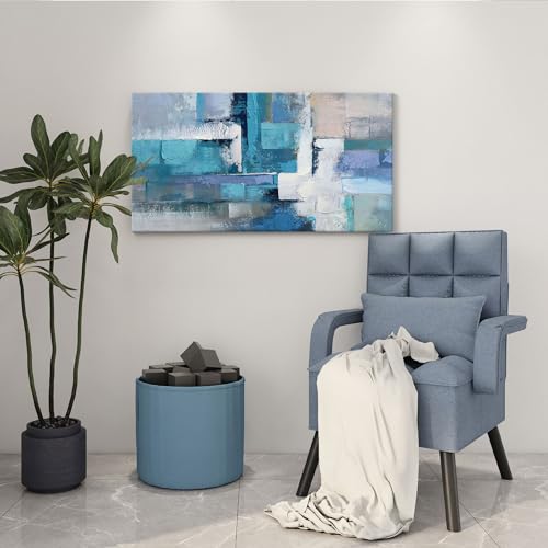 Image of AJAZIKO Blue Modern Wall Art for Living Room - Blue Abstract Canvas Wall Art - Ideal for Bedroom, Office Decor, Artwork for Wall Decor, Large Pictures for Living Room 24x48IN