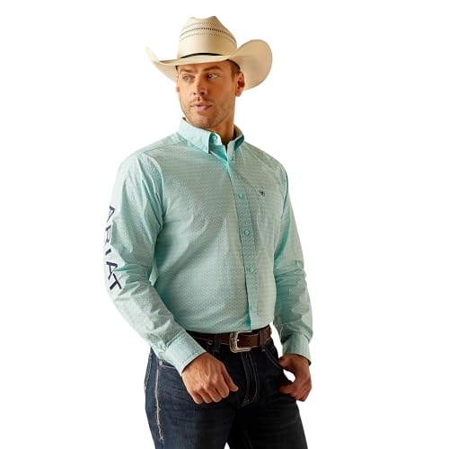 Image of ARIAT Men's Team Gian Classic Fit Shirt, Light Aqua, 2X-Large Tall