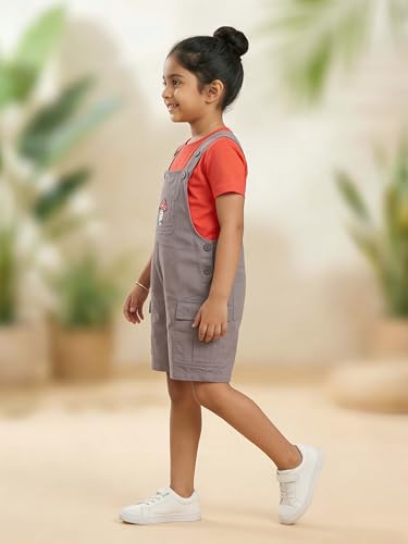 Image of KiddoPanti Unisex Denim Cargo Dungaree Shorts | 69.1% Cotton 29% Spun Poly 1.9% Spandex | Above Knee Length | Soft Breathable Summer Dungaree