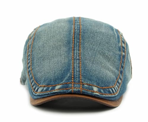 Image of Quanhaigou Unisex Denim Newsboy Hats Flat Ivy Gatsby Cabbie Driving Berets Hat Cotton Dad Cap for Men Women