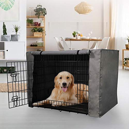 Yotache Dog Crate Cover for 36" Medium Double Door Wire Dog Cage, Lightweight 600D Polyester Indoor/Outdoor Durable Waterproof & Windproof Pet Kennel Covers, Gray - Thumbnail 7