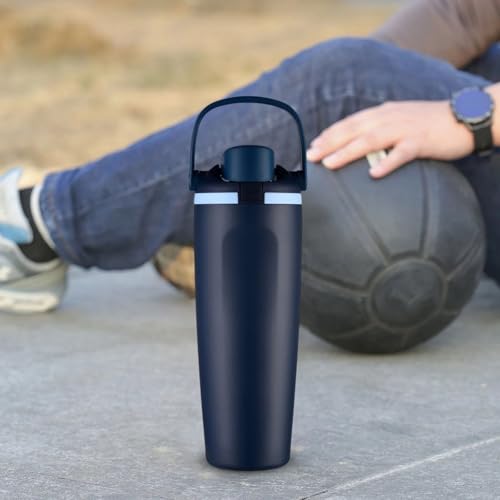 Image of LHOTSE Gym Water Bottle 30oz - Leak Proof Lock Lid, Matte Metallic Finish, Carry Handle, Durable Stainless Steel, Perfect for Workout & Sports (Midnight Blue, 900 ML)