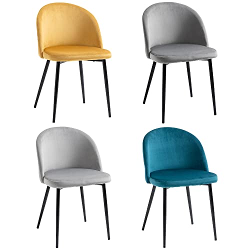 HOMCOM Chaises de Salle à Manger Design scandinave - Lot de 4 chaises - Pieds effilés métal Noir - Assise Dossier Ergonomique Velours Multicolore