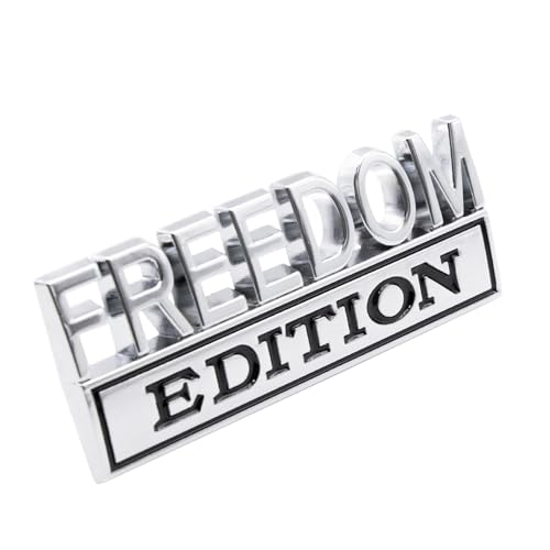 Image of 1pc 3D Raised Letter Freedom Edition Emblem Car Decals - Metal Sticker for Cars, Trucks, Motorcycles, SUV - Door Tailgate Bumper Badge Decal Vehicles Decoration (Silver and Black)