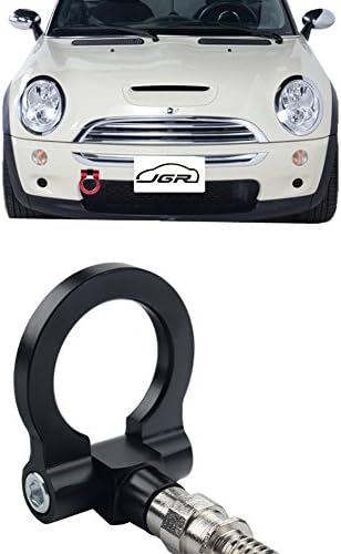 JGR Black Front Bumper Tow Hook Bolt on Aluminum Sport Racing Accessories Tow Eye Hook Hinge Compatible with Mini Cooper R50 R51 R52 R53 R55 R56 R57 R58 R59 1st Gen & 2ed Gen