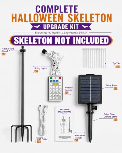 Halloween Skeleton Stand Kit & Solar String Lights,【Skeleton Not Included】 - image 8