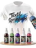 CreaTek Textilfarbe Spray Set 6x100ml – Creative Colors - Textilfarbe waschmaschinenfest bis 40°C – Textil Sprühfarbe für Stoffe, Baumwolle, T-Shirts