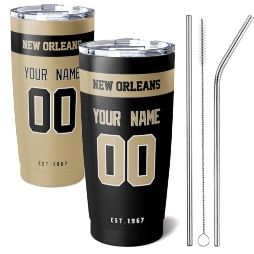 Image of ANTKING New Orleans Tumbler 20 oz Travel Coffee Cup Custom Name Number for Men Women Boy Gifts