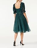 Maya Deluxe Sukienka damska Midi Sequin Emmbellished Frilly Sweetheart Neckline Puffed Sleeves for Wedding Guest Prom Evening sukienka damska, Emerald Green, 20