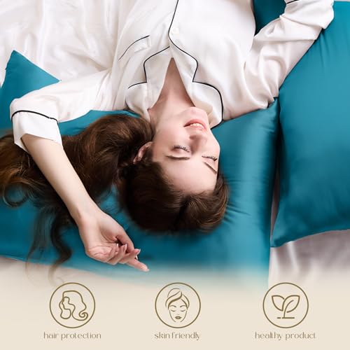 ZIMASILK 100% Pure Mulberry Silk Pillowcase for Hair and Skin Health,Soft and Smooth,Both Sides Premium Grade 6A Silk,600 Thread Count,with Hidden Zipper,1pc(Standard 20''x26'',Turquoise)
