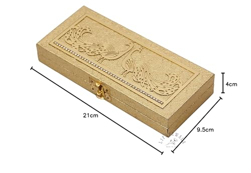 Image of Designer Rectangular Shaped Cash Box, Shagun Envelope, Gift, Gaddi, Jewellery Box in Peacock Design (Golden, Pack of 1)