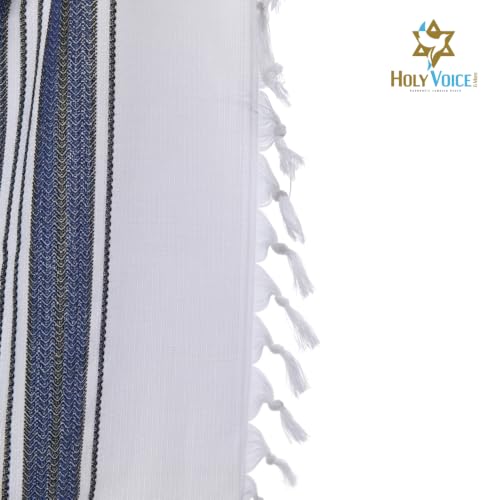 Image of HOLY VOICE 100% Wool Tallit Prayer Shawl Kosher Certified White with Stripes for Men, Made in Israel w / 100% Wool Tzitzit