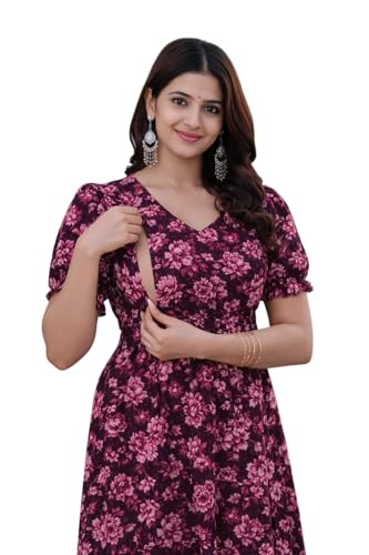 Image of Women's Maternity Feeding Dresses for Women, Easy Breastfeeding Dress, Cotton Blend Anarkali Dress with Nursing Zip for Pre & Post Pregnancy