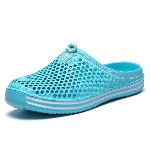 xsby Women's Men's Garden Clogs Shoes Casual Slippers Unisex Quick Drying Sandals Summer Anti-Slip Beach Shoes Cyan 38