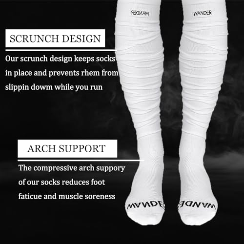WANDER Football Scrunch Socks for Men - Extra Long Sport Socks 2 Packs, Cotton Ankle Support Padded for Youth Adult 6-9/10-134