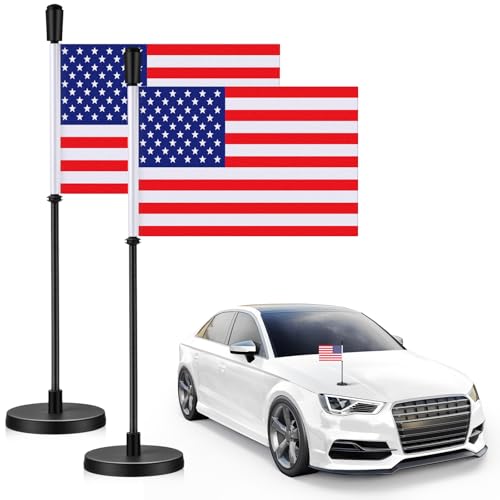 2 Pcs American Car Flags with Magnetic Base Mount Flexible Pole 4th of July 250 Anniversary Independence Day Memorial Day 4 x 6 Us Magnetic Flag for Truck Vehicle Outdoor Using This to Find Your Car