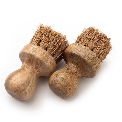 Image of Wooden Dish Scrub Brush Pack of 2 | Natural Coir Bristles Kitchen Scrubber Brush for Cleaning Vegetables, Cast Iron, Pots, Pans & Sink | Natural Wooden Kitchen Cleaning Tool