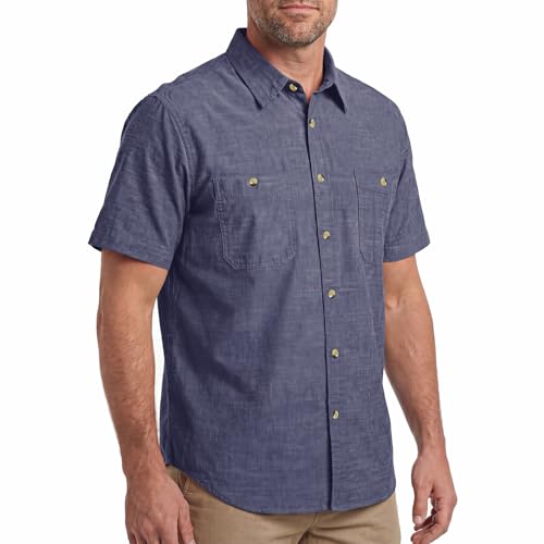 HISEA Men's Chambray Shirt Short Sleeve, Cotton Button Down Shirts for Men, Casual Lightweight Shirt...