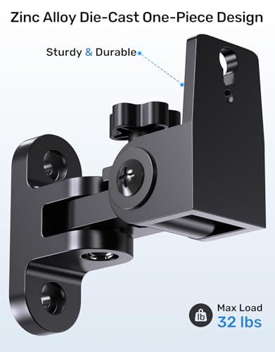 Image of Rear Speaker Wall Mount, 2 Packs Universal Mounting Bracket for Small Bookshelf Speakers, Swivel & Tilt, Works with Klipsch, Lg, Polk, Sony & Others, fits Keyhole and Thread Hole, Hold up to 32 lbs