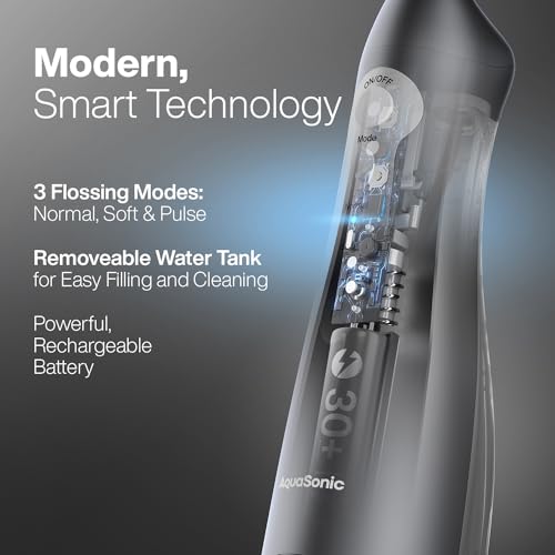Image of AquaSonic Water Flosser - Cordless Rechargeable Water Flossers for Teeth Cleaning - Waterproof Aqua Flosser, Portable Oral Irrigator for Dental Cleaning with 5 Jet Tips - Braces Home Travel