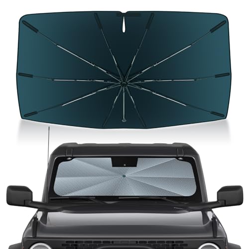Image of Autorder Windshield Sun Shade Umbrella for 2021-2026 Ford Bronco Accessories,Upgraded Ice Crystal Material,Easy Setup Umbrella Sunshade for Car Windshield,100% Sun Blocking(Not for Bronco Sport)