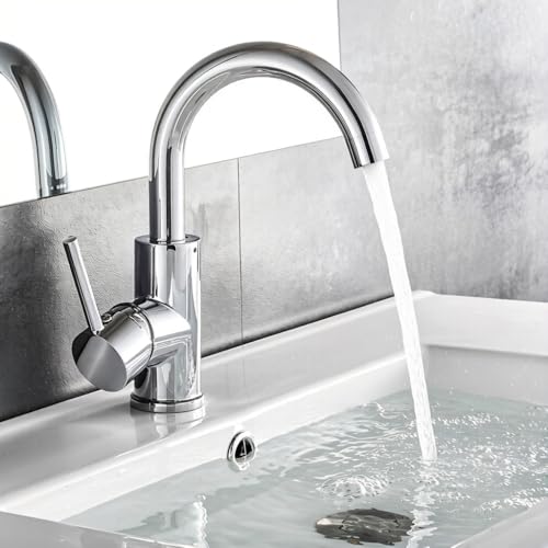 Auralum Rubinetto Bagno Lavabo Girevole a 360°, Miscelatore Monocomando Alto, Regolazione a Caldo e Freddo, Aeratore Rimovibile, Classico Ottone Cromato, 60CM Tubo