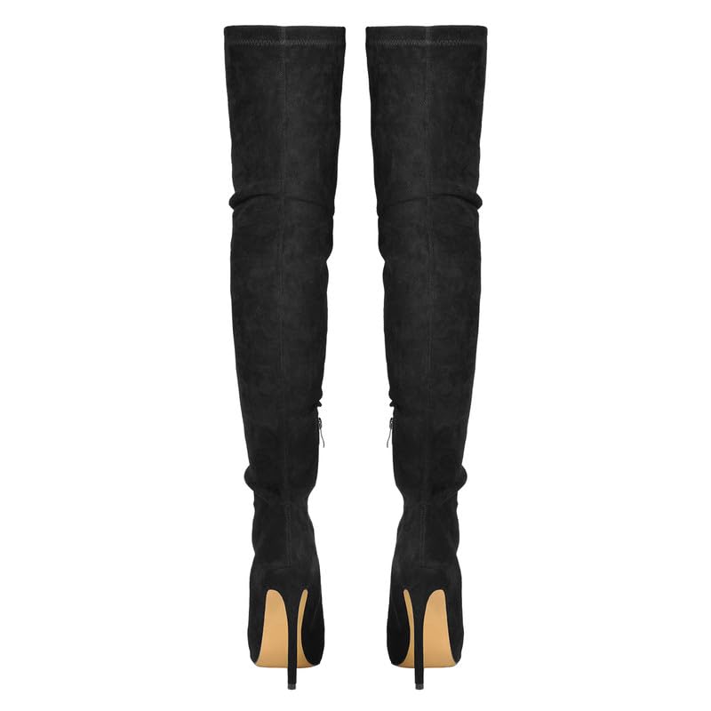 blingqueen Damen Overknee Stiefel Stiletto High Heels Stretch Boots mit Reißverschluss