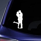 Happy Couple Silhouette Sticker Decal Notebook Car Laptop 5.5' (White)
