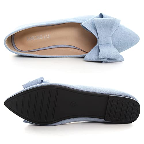 Image of SAILING LU Womens Bowknot Ballet Flats Pointy Toe Suede