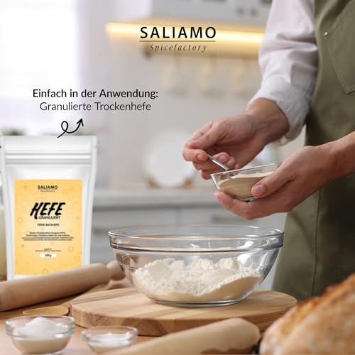 Saliamo | 100g Trockenhefe, feinkörnige Backhefe für luftigen Hefeteig, Kuchen, Pizza, Hefezopf, haltbare Instant Hefe für optimales Teig Volumen,