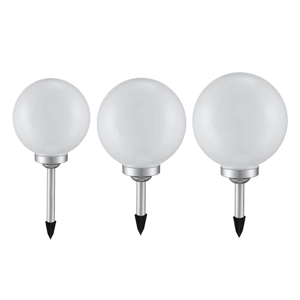 3er Set LED Außen Solar Kugel Leuchten Garten Beleuchtung Rasen Blumenbeet Steck Lampen 1x 20 cm und 2x 25 cm
