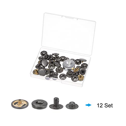 Uxcell 12 Sets Snap Fasteners Kit, 15Mm 0.59" Copper Metal Press Studs Buttons Tool With Base & Storage Box For Clothing Leather Sewing, Gunmetal #TOP2