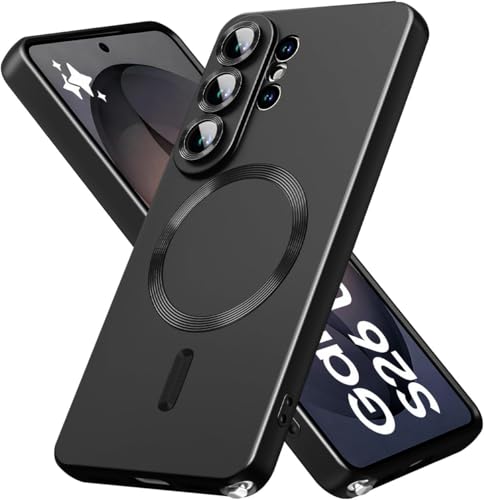 Image of DIZORO Compatible with Samsung S26 Ultra Case, Matte Luxury Metallic Luster Flexible TPU, Compatible with MagSafe, Wireless Charging Shockproof Case with Lens Camera Protector Back Cover (Black)
