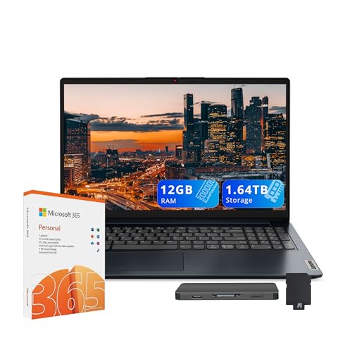 Image of Lenovo IdeaPad 1 15.6 inch Business Laptop with Office 365, Intel Celeron N4500, 12GB RAM, 512GB SSD+128GB eMMC, Intel UHD Graphics, Numeric Keypad, WiFi 6, Win 11 Pro, Abyss Blue, 1TB Docking Station Set