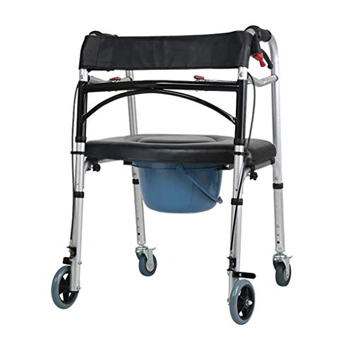 Déambulateur avec chaise percée réglable pour sécuriser la toilette des personnes âgées
