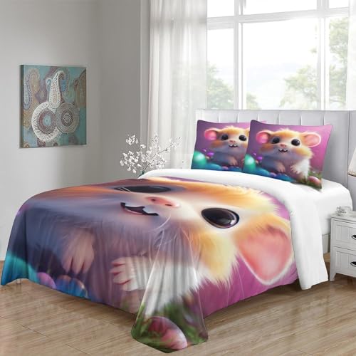 Housses de couettes microfibre double imprimé souris motif mignon multicolore