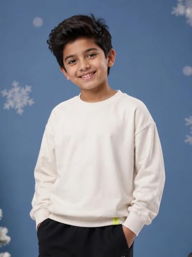 Image of KiddoPanti Boys Solid Round Neck Full Sleeve Fleece Sweatshirt | 60% Cotton 40% Polyester | Soft Warm Winter Pullover | Ribbed Cuffs & Hem | Casual Winter Sweatshirt for Kids