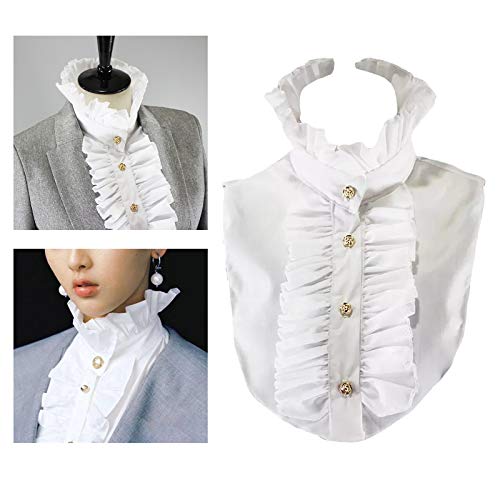 #N/a Mulheres Steampunk Ruffles Collar Falso Destacável Botões Stand-up Lapela Metade Camisa Blusa V