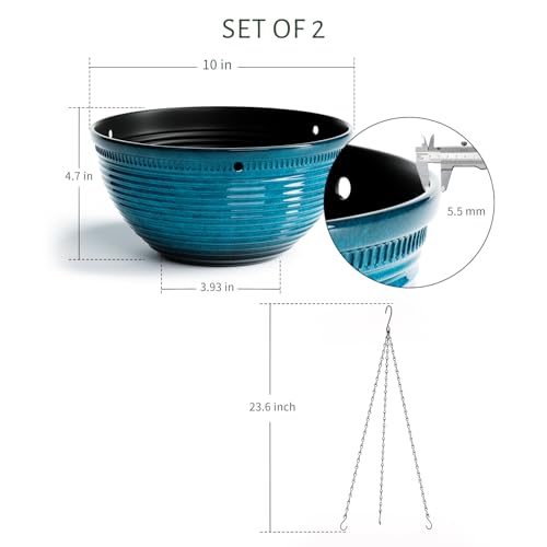 Vanslogreen 2 Pack Hanging Planters for Indoor Outdoor Plants, 10 Inch Hanging Planter with Drainage Hole & Plug Glazed Hanging Baskets Flower Pots for Garden Home (Blue)