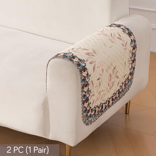 Image of HOKIPO 'LoomVerse' Quilted Sofa Armrest Cover - 1 Pair | Petal Harmony (IN-832-D7*2)