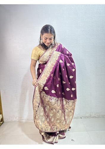 Image of Women's Banarasi Silk Georgette Saree Featuring Silver Sequin And Mirror Work