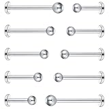 MUNZE 10X Piercing Labret Argent 16G Avec Cristal Cz Opale Acrylique - Tailles 4-12Mm Pour Lèvre Tragus Cartilage